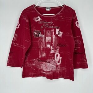 Vintage Y2K P. Michael University Oklahoma Sooners Red AOP 3/4 Sleeve Top XL USA